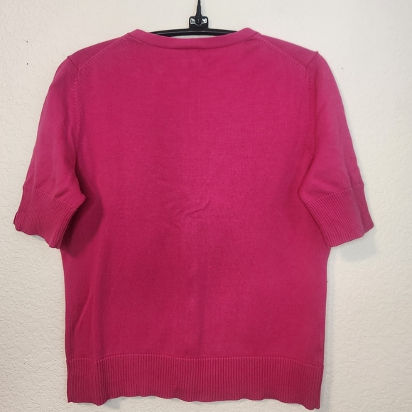 LOFT Pink Cardigan Sweater V-Neck Short Sleeve, Size MP - Picture 5 of 5